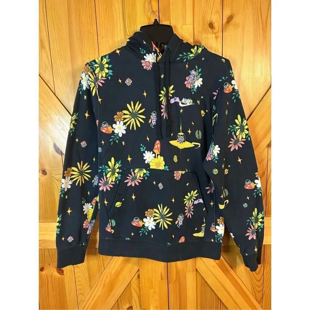 Nike Men’s Sportswear Club Fleece Hoodie Trippy Toads Floral UFO Print Sz Small